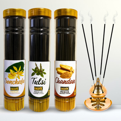 deepx Chandan Tulsi Sonchafa Agarbatti | 4 Bottle Black Incense | Charcoal Free 4 bottle black agarbatti, black agarbatti combo pack, black fragrance agarbatti(400 g, Set of 4)