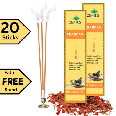 Zenics Herbal Incense Sticks CHANDAN agarbatti for puja, Organic Cow Dung agarbatti SANDALWOOD aroma, Non toxic Chemical Free Super Saver Pack(20 Units, Set of 1)