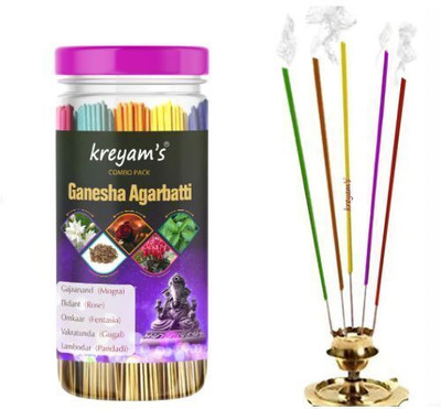 Kreyam's Ganesha Agarbatti Incense Sticks 5 in 1 combo set Mogra, Rose, Gugal, Fentasiya, pandadi 225 Units Pooja Items(220 Units, Set of 1)