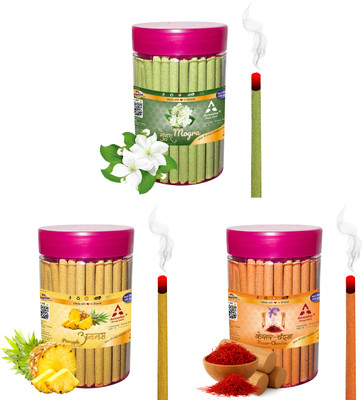 Aereoday Mogra, Pineapple & Kesar Chandan Dhoop Stick Pack 300 gm (100+100+100) Fragrance Mogra, Pineapple, Kesar Chandan(100 g, Set of 3)