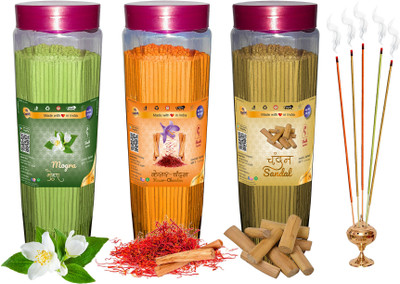 Green Spiritual Mogra, Panchvati & Pineapple Agarbatti (Incense Stick) Pack of 900 gram Mogra, Kesar Chandan, Sandal (Chandan)(300 Units, Set of 3)