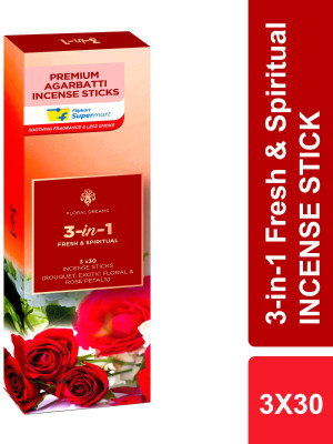 Flipkart Supermart 3 in 1 Fresh and Spriritual Incense Sticks Bouquet, Rose Petals, Exotic Floral(90 Units, Set of 3)