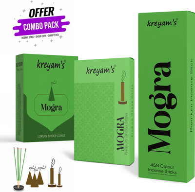 Kreyam's Mogra Agarbatti Dhoop Cone Dhup Sticks Combo Pack(3 Units, Set of 3)