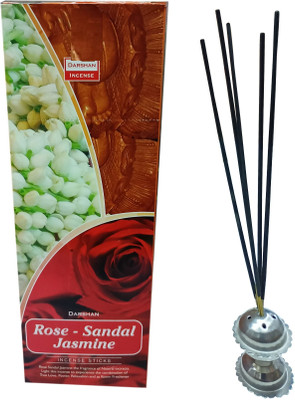 SATAK Darshan Rose Sandal Jasmine Incense Stick Agarbatti With Incense Holder agarbatti(90 Units, Set of 6)