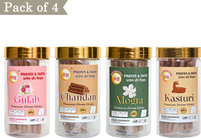 SHRESHTHA PREMIUM GULAB CHANDAN MOGRA KASTURI DRY DHOOP INCENSE STICK (100GMSX4)400G GULAB, CHANDAN, MOGRA, KASTURI(400 g, Set of 4)