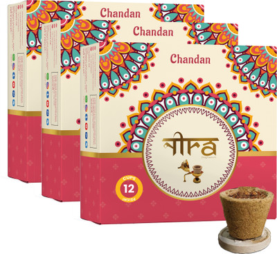 Nira Fragrances Organic Sambrani Cups for Puja & Meditation , Long-Lasting & Aromatic Chandan(36 Units, Set of 3)