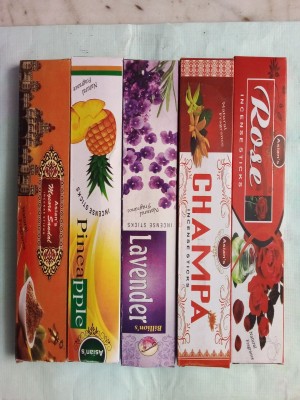 Srimatha Incense Sticks 5 in 1 Set of Five Rose,Champa,Lavender,,Pineapple,Mysore Sandal(2000, Set of 5)