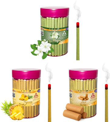 Aereoday Mogra, Pineapple & Sandal Dhoop Stick Pack 300 gm (100+100+100) Fragrance Mogra, Pineapple, Sandal (Chandan)(100 g, Set of 3)