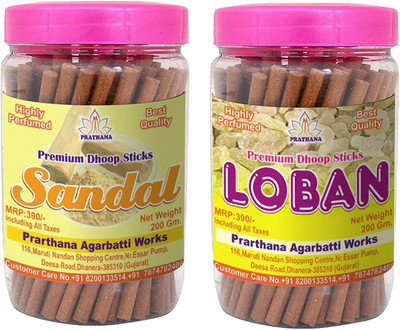 prarthana Combo Pack of Loban and Sandal Premium Dhoop Sticks (2 Jar of 200gm Each) Charcoal Free/Pollution Free, (Total 400gm) Lohban Dhup batti/Chandan Dhoop bati/Agarbatti Loban, Sandal(150, Set of 2)