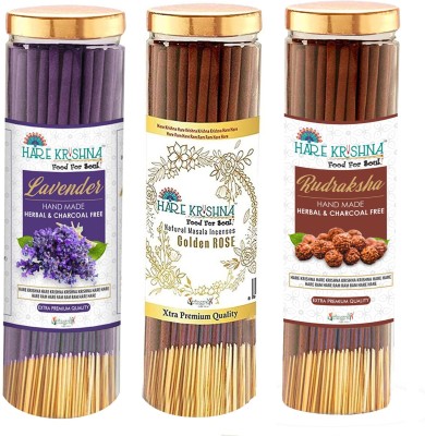 Vringra Lavender Agarbatti Sticks + Rose Agarbatti Sticks + Rudraksha Agarbatti Sticks- Incense Sticks - Low Smoke Agarbatti, Lavender & Rose & Rudraksha Fragrance(600, Set of 3)