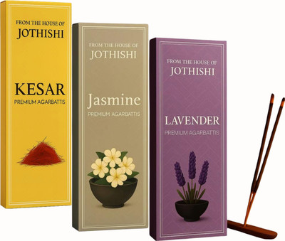 Jothishi Premium Natural & Divine Fragrance Agarbatti for Puja, Meditation, Relaxation Jasmine, Kesar, Lavender(45 Units, Set of 3)