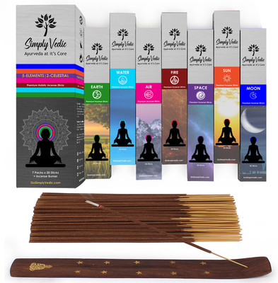 Simply Vedic 5 Elements Incense Sticks Agarbatti-250 grams (20 sticks x7) Charcoal free 5 Elements 140 Sticks Incense Stick Premium Agarbatti with Burner(250 g, Set of 1)