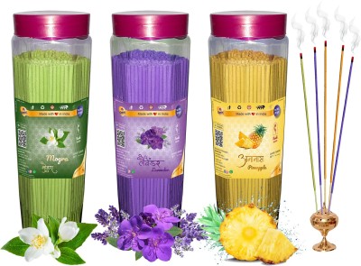 Green Spiritual Rose, Mogra & Lavender Agarbatti (Incense Stick) Pack of 900 Mogra, Lavender, Pineapple(300, Set of 3)