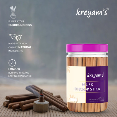 Kreyam's Musk Dhoop Stick 100 Gm Agarbati Dhoop Sticks Dhoop Sticks For Pooja Musk Dhup Batti Agarbatti Dhoop Incense Sticks Set
 Set(100 g, Set of 1)