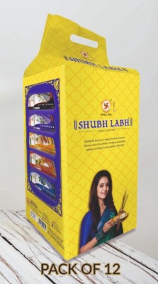 Shubh Labh | Haldi Chandan Prayer Agarbatti | Pack of 12 X 55 G = 660 g | Sandal & Turmeric(12, Set of 12)