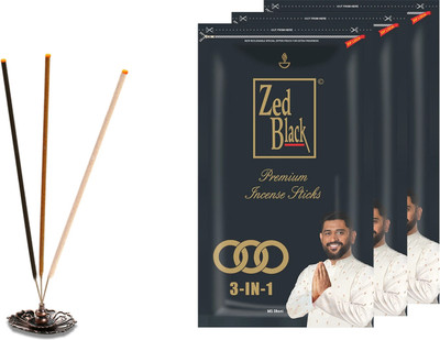 Zed Black Zipper Medium 3in1, Incense Stick for Pooja, Havan, Fresh(3 Units, Set of 3)