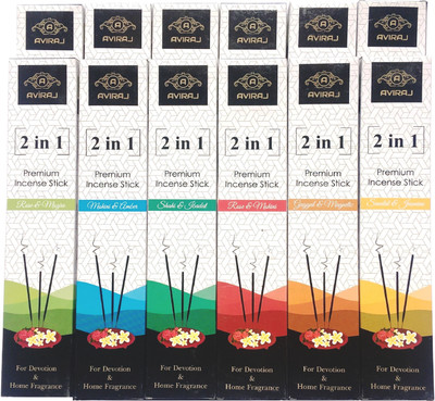 aviraj Premium Agarbatti Stick Combo of 10 Fragrance - 12 Boxes Rose & Mogra, Sandal & Jasmine, Amber & Mohini, Shahi & Ibadat, Guggul & Magnetic, Rose & Mohini(14 Units, Set of 12) aviraj Premium Agarbatti Stick Combo of 10 Fragrance - 12 Boxes Rose & Mogra, Sandal & Jasmine, Amber & Mohini, Shahi & Ibadat, Guggul & Magnetic, Rose & Mohini(14 Units, Set of 12)
