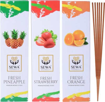 SEWA PINP, STRAW & ORNG Charcoal Free Premium Incense Stick (Pack of 1) 100 gm box ORANGE, STRAWBERRY, PINEAPPLE(300, Set of 1)