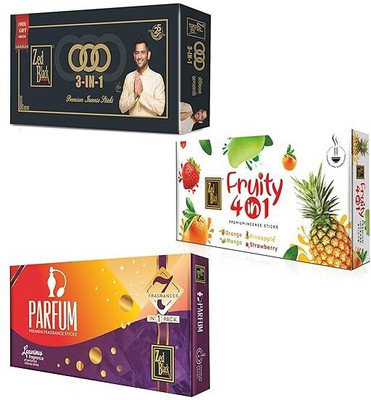 Zed Black 3-IN-1 Premium Incense Sticks Gift Box and Fruity 4 in 1 Orange, Pineapple, Mango, Strawberry(3 Units, Set of 3)