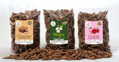 MkAgarbatti Dry Dhoop Cone natural fragrance for Pooja Combo Pack (300gm) incense cones GULAB, MOGRA, CHANDAN(300 g, Set of 3)