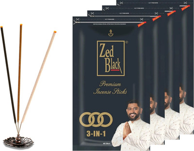 Zed Black 3 In 1 Premium incense Sticks - Natural fragrance sticks for Refreshing and Alluring Environment - Pack of 4 Refreshing(114, Set of 4)