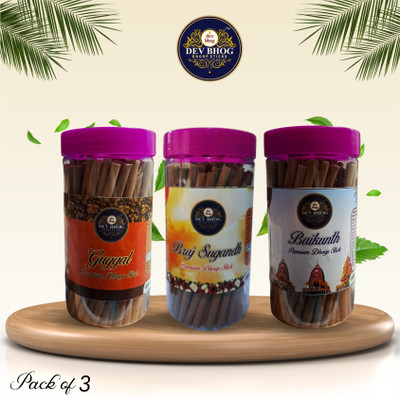 DEV BHOG Brajsugandh Baikunth Guggal Premium Dhoop Stick Combo(125 g, Set of 3)