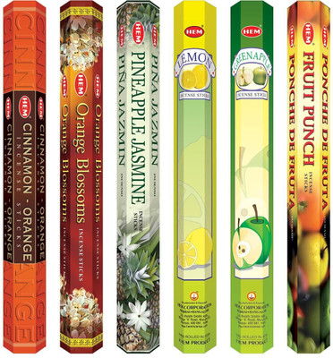 Hem Fruit Collection Incense (120 Sticks) Fruit Punch, Pineapple, Jasmine, Orange Agarbatti for Pooja, Freshness, Meditation, Puja Room Items for Aromatic Environment(1 Units, Set of 1)