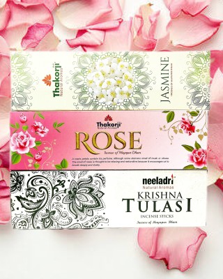 neeladri Natural Aroma Rose, Krishna Tulsi, Jasmine 3 pack incense stick ROSE, JASMINE, KRISHNATULSI(3, Set of 3)