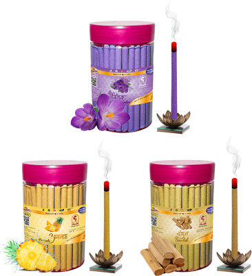 Shankh Lavender, Pineapple & Sandal (Chandan) Dhoop Stick (Incense Stick) Pack of 300 gram (100 + 100 + 100) Fragrances Lavender, Pineapple, Sandal (Chandan)(100 g, Set of 3)