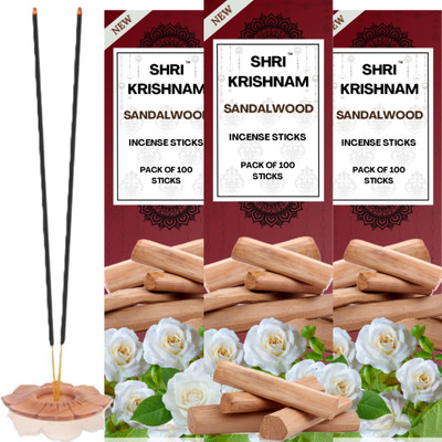 Shri Krishnam Chandan Agarbatti | Pack of 300 stick | Pooja and Spiritual use CHANDAN, SANDALWOOD(510 g, Set of 3)