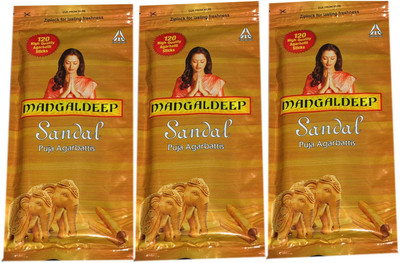MANGALDEEP 3 ZIPPER PACK -SANDAL AGARBATHY-TOTAL 360 STICKS SANDAL(3 Units, Set of 3)