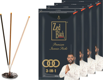 Zed Black 3 In 1 Premium incense Sticks - Natural fragrance sticks for Refreshing and Alluring Environment - Pack of 4 Refreshing(114, Set of 4)