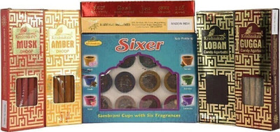 Krishnakala Candy Hand Crafted Dry Masala Agarbathi | Combo Pack of 6 *10 Sticks and Sixer Cup Sambrani with 6 fragrances Sandal, Loban, Musk, Kesar, Amber & Guggal(66 Units, Set of 7) Krishnakala Candy Hand Crafted Dry Masala Agarbathi | Combo Pack of 6 *10 Sticks and Sixer Cup Sambrani with 6 fragrances Sandal, Loban, Musk, Kesar, Amber & Guggal(66 Units, Set of 7)