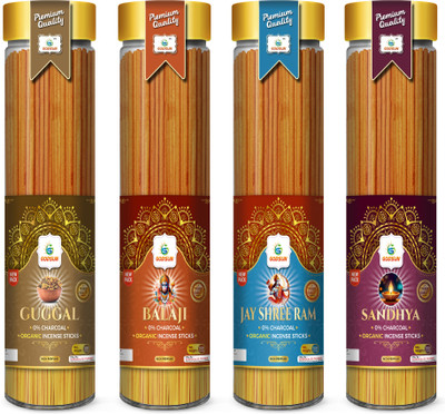 GODSUN Guggal, Balaji, Jay shree Ram, Sandhya Agarbatti Jar (4×100)400gm. No Charcoal 4 Different fragrances Incense sticks(400 g, Set of 4)