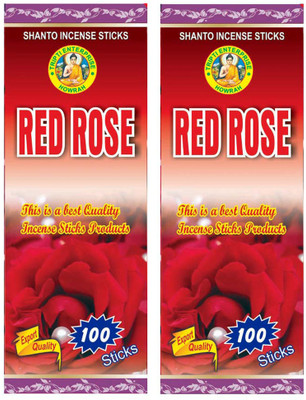 SHANTO Incense Sticks 2 PACK Red Rose, 100 Sticks Each, Total 200 sticks Red Rose, TOTAL WEIGHT 310gm(200 Units, Set of 1)