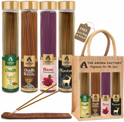 The Aroma Factory Organic Incense Sticks Oudh, Oudh & White Woods, Rose Patchouli & Kasturi Musk (Herbal Agarbatti) 4 x 100g Bottle(400, Set of 4)