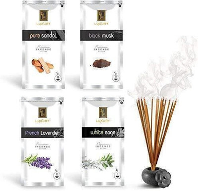 Zed Black Luxury Premium Fragrance Incense Stick Combo 4(120g Each)Of Different Fragrance- Pure Sandal, Black Musk, French Lavender, White Sage(120 g, Set of 4)