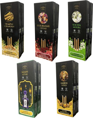 aviraj Incense Dhoop Sticks Pooja Multi Fragrance Combo Pack of 10 Boxes with Stand Chandan, Shahi Attar, Rose, Amber Gold, Mogar(10, Set of 10)