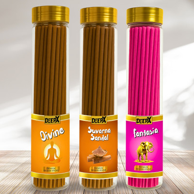 deepx Rudra Puja Agarbatti Bottle Pack | Multi Colour Incense Temple Devotional Combo Divine, Suvarna Sandal, Fantasia(300 g, Set of 3)