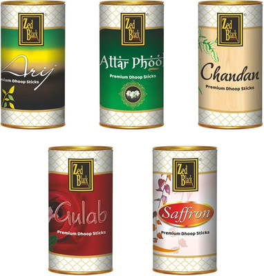 Zed Black Premium Incense Sticks Tin Deep Chandan , Deep Gulab , Arij , Attar Phool & Saffron Natural Dhoop Batti(45 Units, Set of 5)