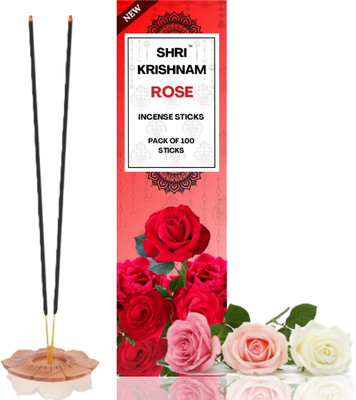 Shri Krishnam Rose Agarbatti | Pack of 100 stick | Puja, Yoga & Natural Aroma Rose, Gulab(180 g, Set of 1)