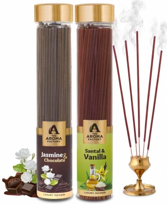 The Aroma Factory Organic Incense Sticks Jasmine & Chocolate, Santal & Vanilla (Herbal Agarbatti for Smudging, Cleansing)2 x 100g Bottle(200, Set of 2)