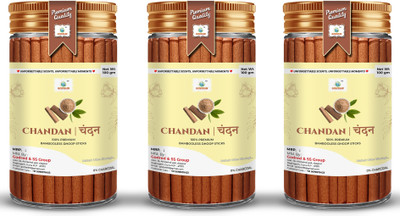 GODSUN Premium Chandan Dry Dhoop Sticks Jar (3×100)300gm. No Bamboo No Charcoal Chandan Dhoop Batti(3 Units, Set of 3)