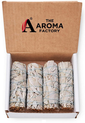 The Aroma Factory Natural White Sage Dry Leaves Smudging Sticks, 4 Bundles (6 Inch x 30g Each) Removes Negativity, Cleansing, 1 Box(4 Units, Set of 1)