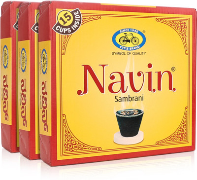 Cycle Navin Cup Sambrani (Dhoop/Loban/Guggal) for Daily Puja & Havan/Homa with Benzoin Fragrance(15 Units, Set of 3)