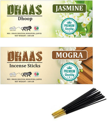 draas Combo Pack Mogra Sticks + Jasmine Dhoop | Natural Long-Lasting Aroma Jasmine, Mogra(200 g, Set of 2)