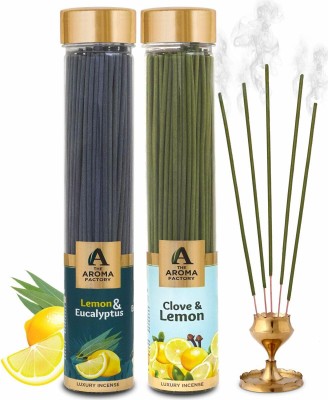 The Aroma Factory Organic Incense Sticks Lemon & Eucalyptus, Clove & Lemon (Herbal Agarbatti for Smudging, Cleansing)2 x 100g Bottle(200, Set of 2)