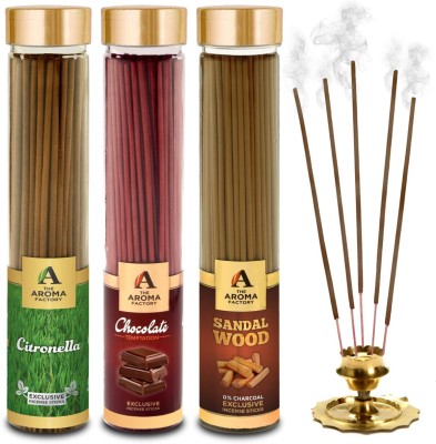 The Aroma Factory Chocolate, Sandalwood Chandan & Citronella Agarbatti Bottle Pack of 3x100g Chocolate, Sandalwood Chandan & Citronella(30, Set of 3)