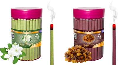 Aereoday Mogra & Guggal Dhoop Incense Sticks Pack of 200 gram (100 + 100) Fragrances Mogra, Guggal(100 g, Set of 2) Aereoday Mogra & Guggal Dhoop Incense Sticks Pack of 200 gram (100 + 100) Fragrances Mogra, Guggal(100 g, Set of 2)