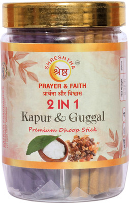 SHRESHTHA PREMIUM NATURAL KAPUR GUGAL 2 IN 1 DHOOP STICK INCENSE AGARBATTI (200G) JAR KAPUR, GUGAL(200 g, Set of 1)